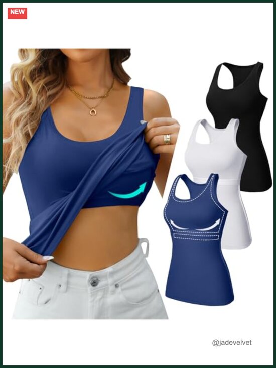 Tops - Non-Padded Shelf Bra Tank Top Cotton Blend Racerback Camisole
